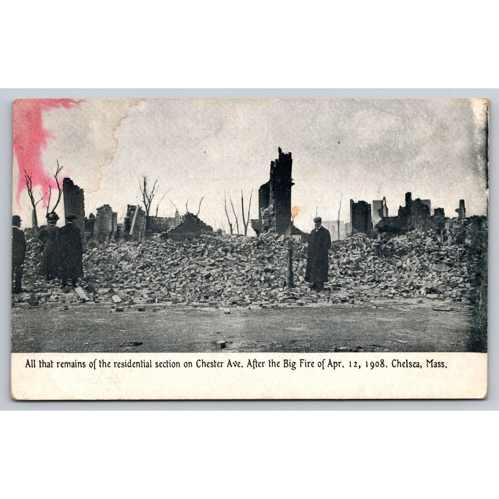 1908 Chelsea MA Great Fire Postcard Chester Ave Ruins Disaster Mass. Antique